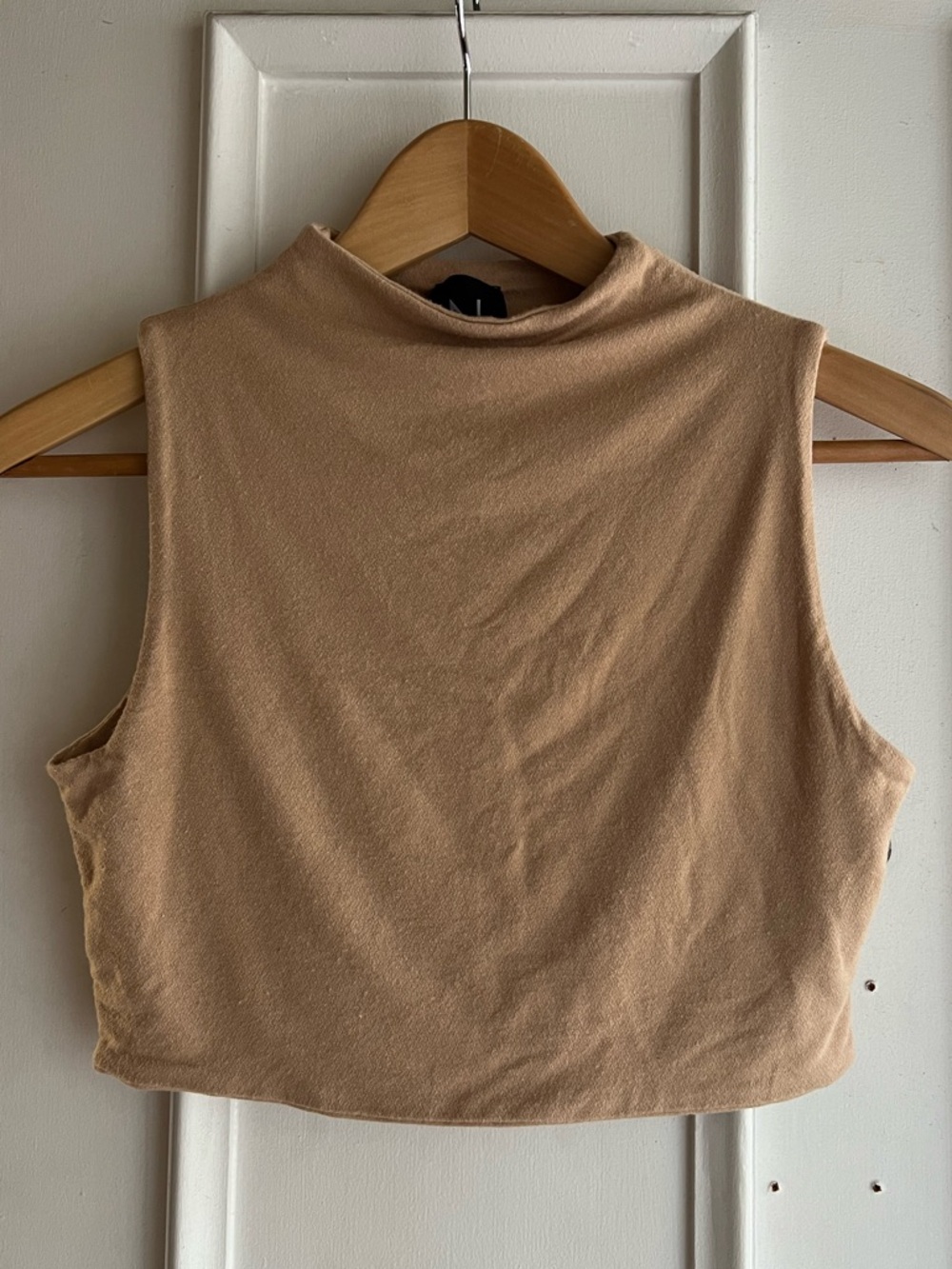 naked wardrobe Mock Neck Sleeveless Crop Top - Beige